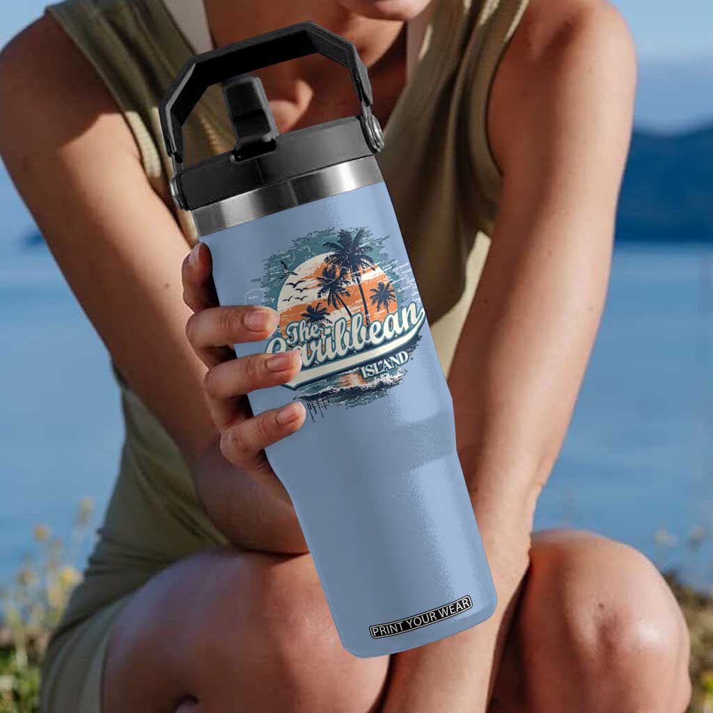 Funny The Caribbean Islands Flip Straw Tumbler Caribbean Sea Tour Summer Vacation TS11 One Size: 30 oz Light Blue Print Your Wear