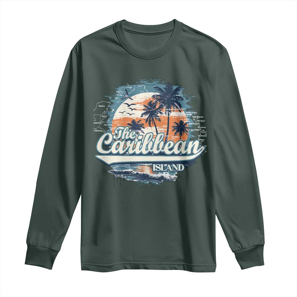 Funny The Caribbean Islands Long Sleeve Shirt Caribbean Sea Tour Summer Vacation TS11 Dark Forest Green Print Your Wear