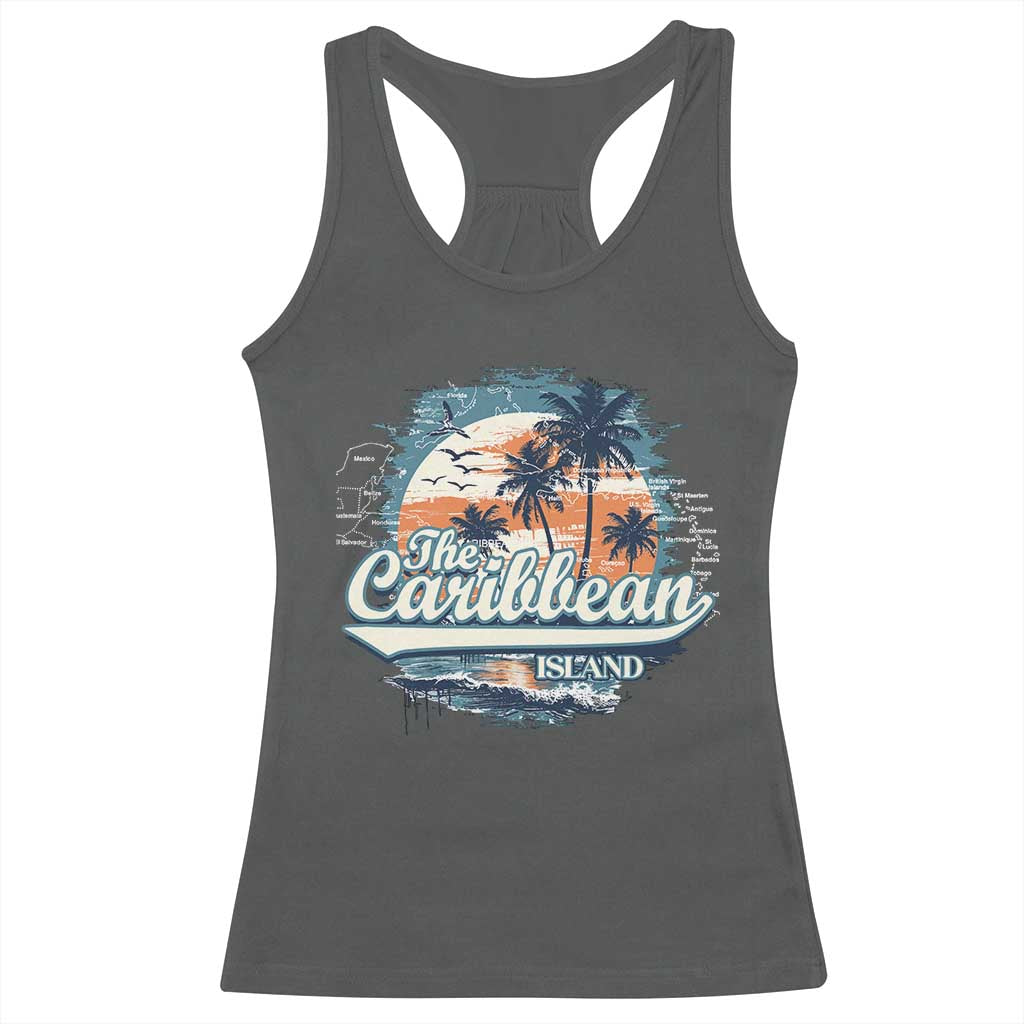 Funny The Caribbean Islands Racerback Tank Top Caribbean Sea Tour Summer Vacation TS11 Dark Heather Print Your Wear
