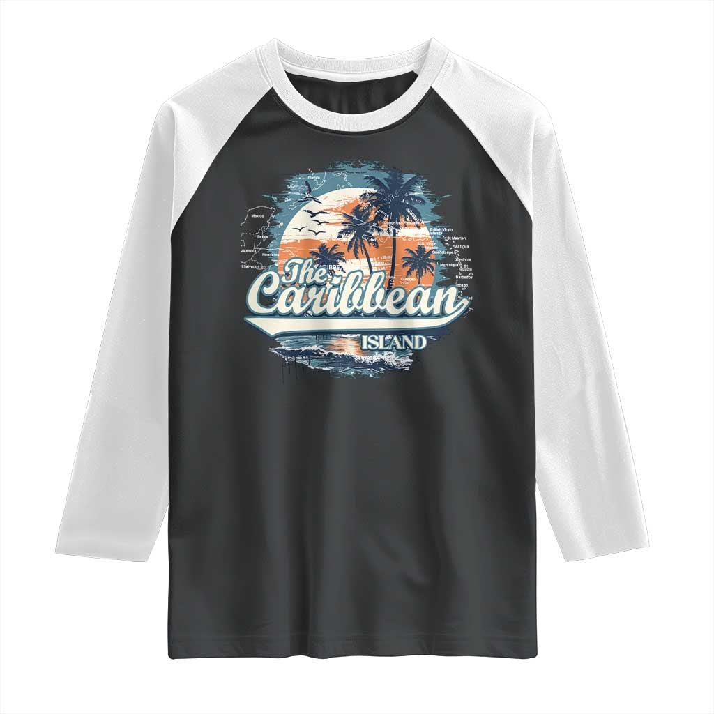 Funny The Caribbean Islands Raglan Shirt Caribbean Sea Tour Summer Vacation TS11 Black White Print Your Wear