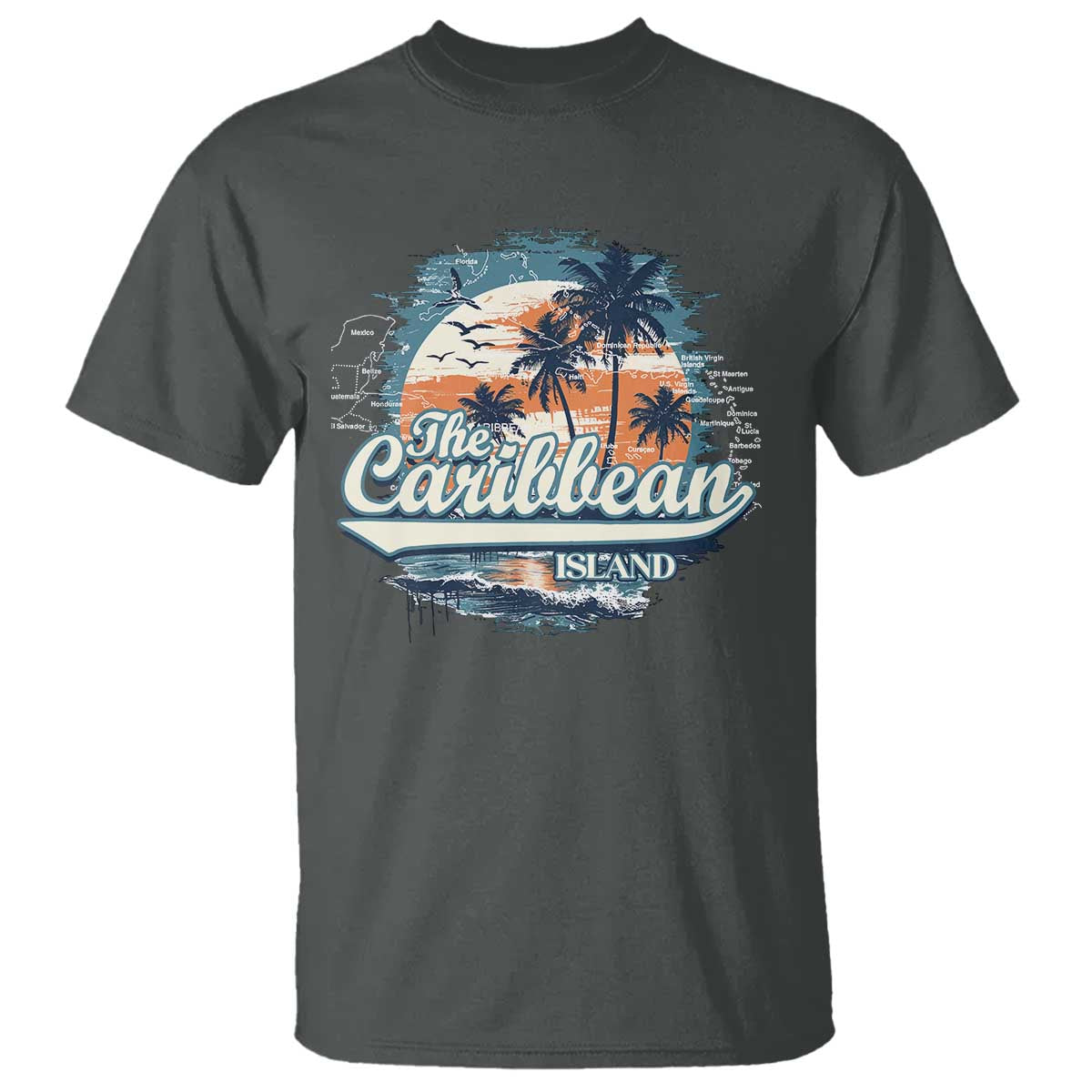 Funny The Caribbean Islands T Shirt Caribbean Sea Tour Summer Vacation TS11 Dark Heather Print Your Wear