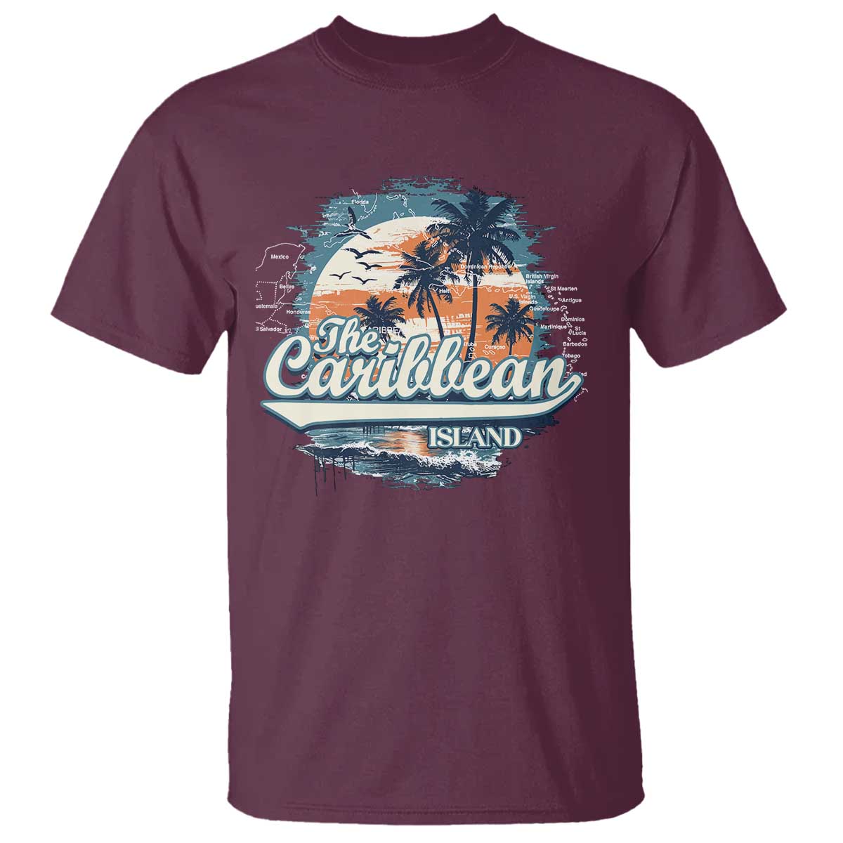 Funny The Caribbean Islands T Shirt Caribbean Sea Tour Summer Vacation TS11 Maroon Print Your Wear