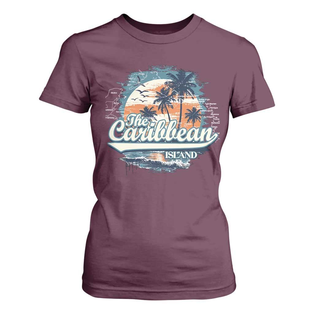 Funny The Caribbean Islands T Shirt For Women Caribbean Sea Tour Summer Vacation TS11 Maroon Print Your Wear