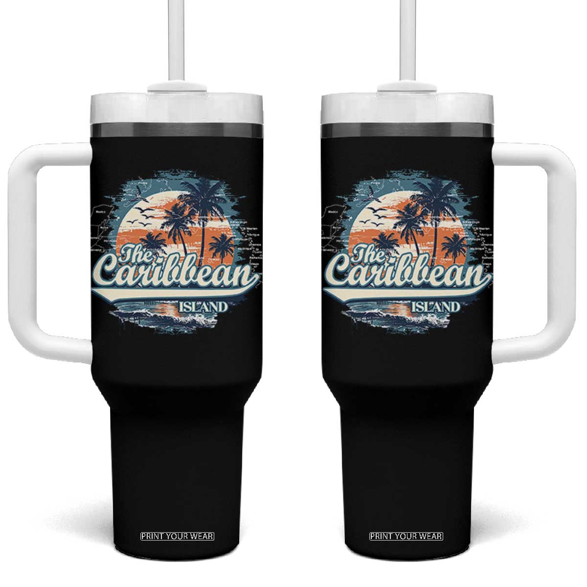Funny The Caribbean Islands Tumbler With Handle Caribbean Sea Tour Summer Vacation TS11 One Size: 40 oz Black Print Your Wear