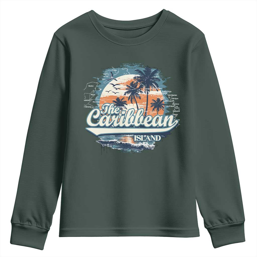 Funny The Caribbean Islands Youth Sweatshirt Caribbean Sea Tour Summer Vacation TS11 Dark Forest Green Print Your Wear