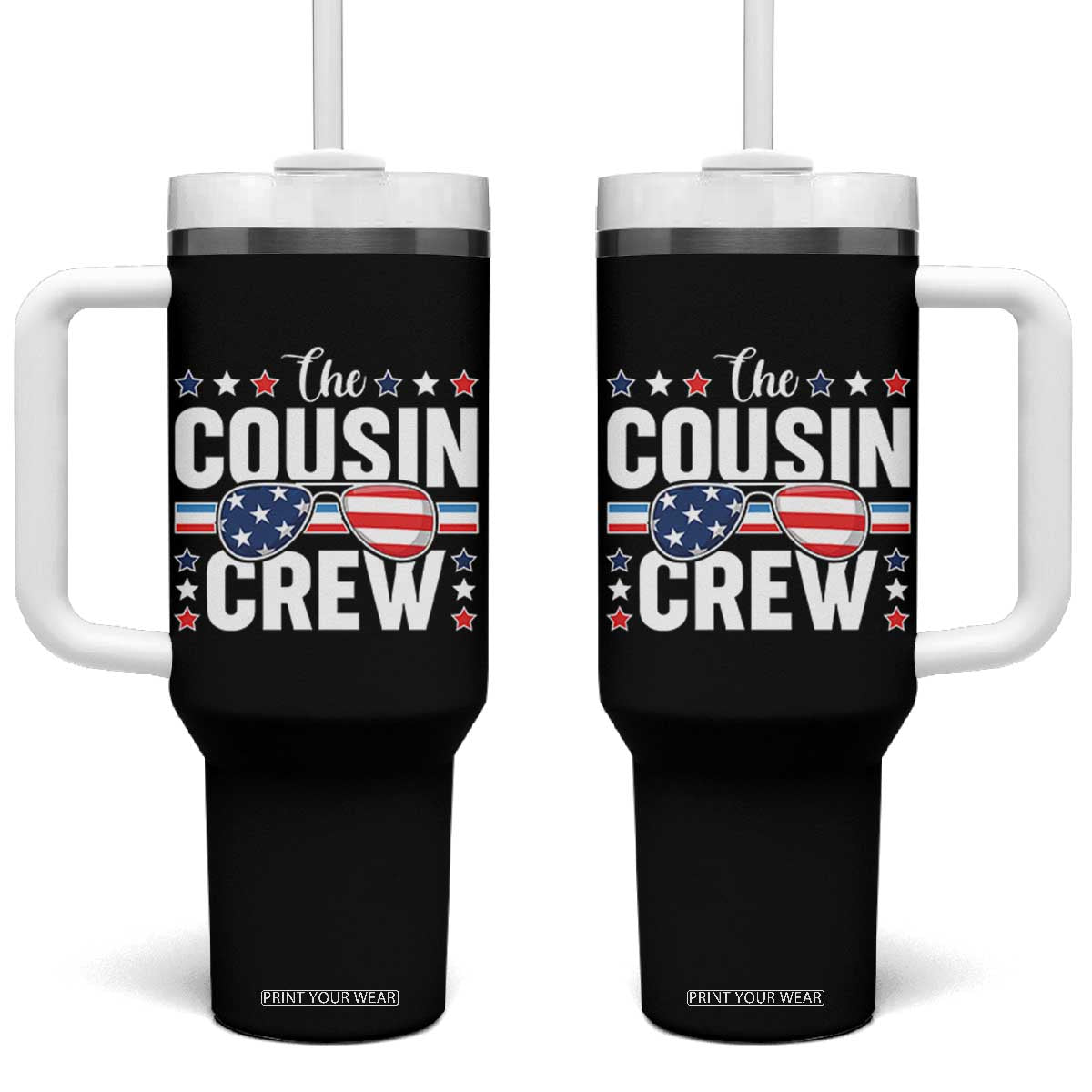 Funny The Cousin Crew 4th Of July Tumbler With Handle Patriotic American Family Matching TS11 One Size: 40 oz Black Print Your Wear