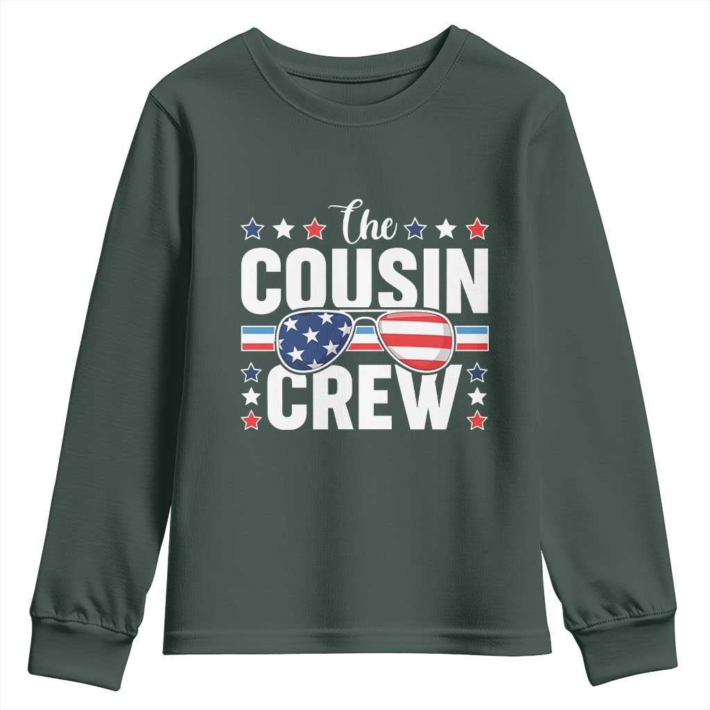 Funny The Cousin Crew 4th Of July Youth Sweatshirt Patriotic American Family Matching TS11 Dark Forest Green Print Your Wear