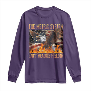 Funny The Metric System Can't Measure Freedom Long Sleeve Shirt 4th of July Fire Eagle USA Flag Meme TS11 Purple Print Your Wear