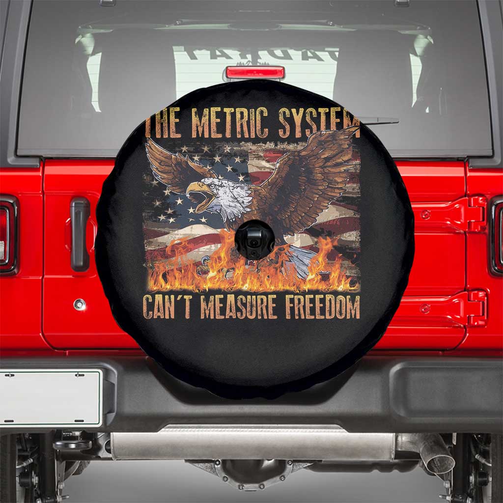 Funny The Metric System Can't Measure Freedom Spare Tire Cover 4th of July Fire Eagle USA Flag Meme TS11 Black Print Your Wear