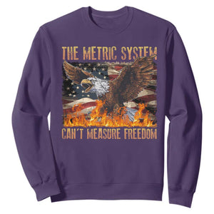 Funny The Metric System Can't Measure Freedom Sweatshirt 4th of July Fire Eagle USA Flag Meme TS11 Purple Print Your Wear