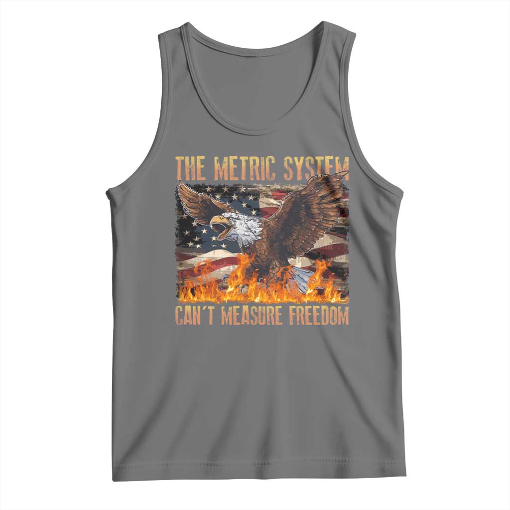 Funny The Metric System Can't Measure Freedom Tank Top 4th of July Fire Eagle USA Flag Meme TS11 Black Heather Print Your Wear