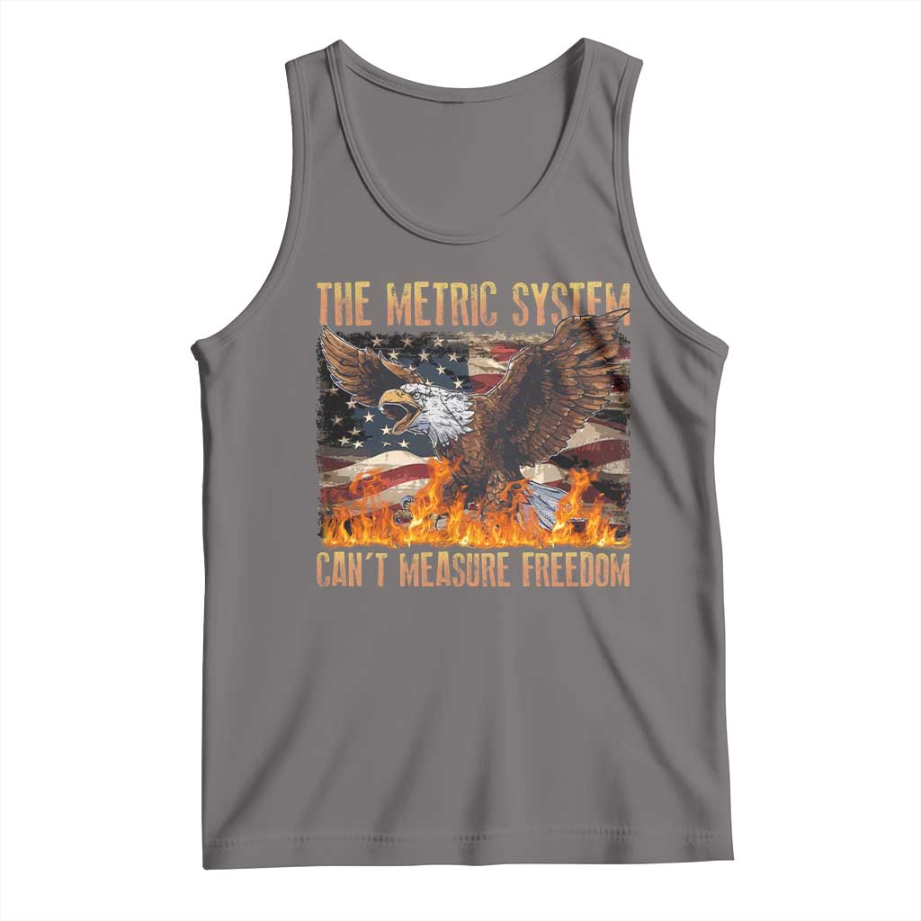 Funny The Metric System Can't Measure Freedom Tank Top 4th of July Fire Eagle USA Flag Meme TS11 Deep Heather Print Your Wear