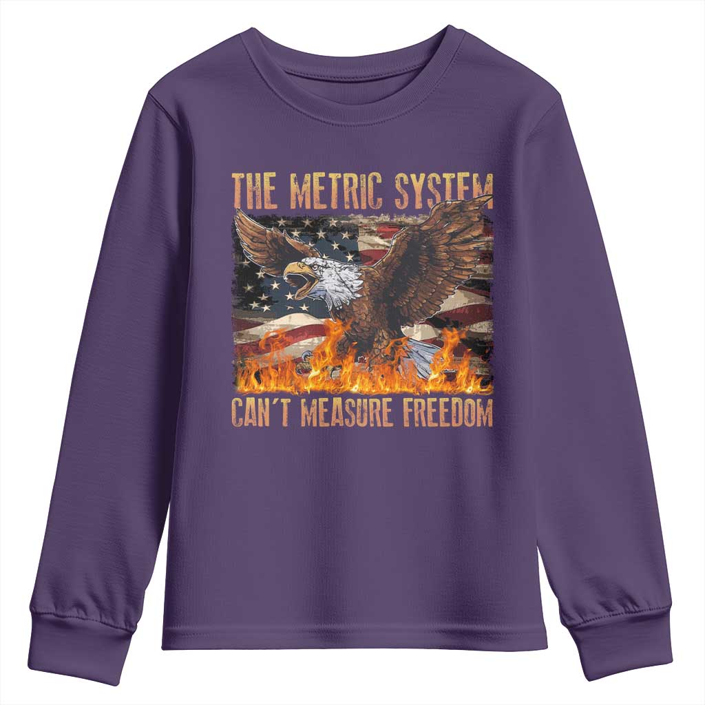 Funny The Metric System Can't Measure Freedom Youth Sweatshirt 4th of July Fire Eagle USA Flag Meme TS11 Purple Print Your Wear