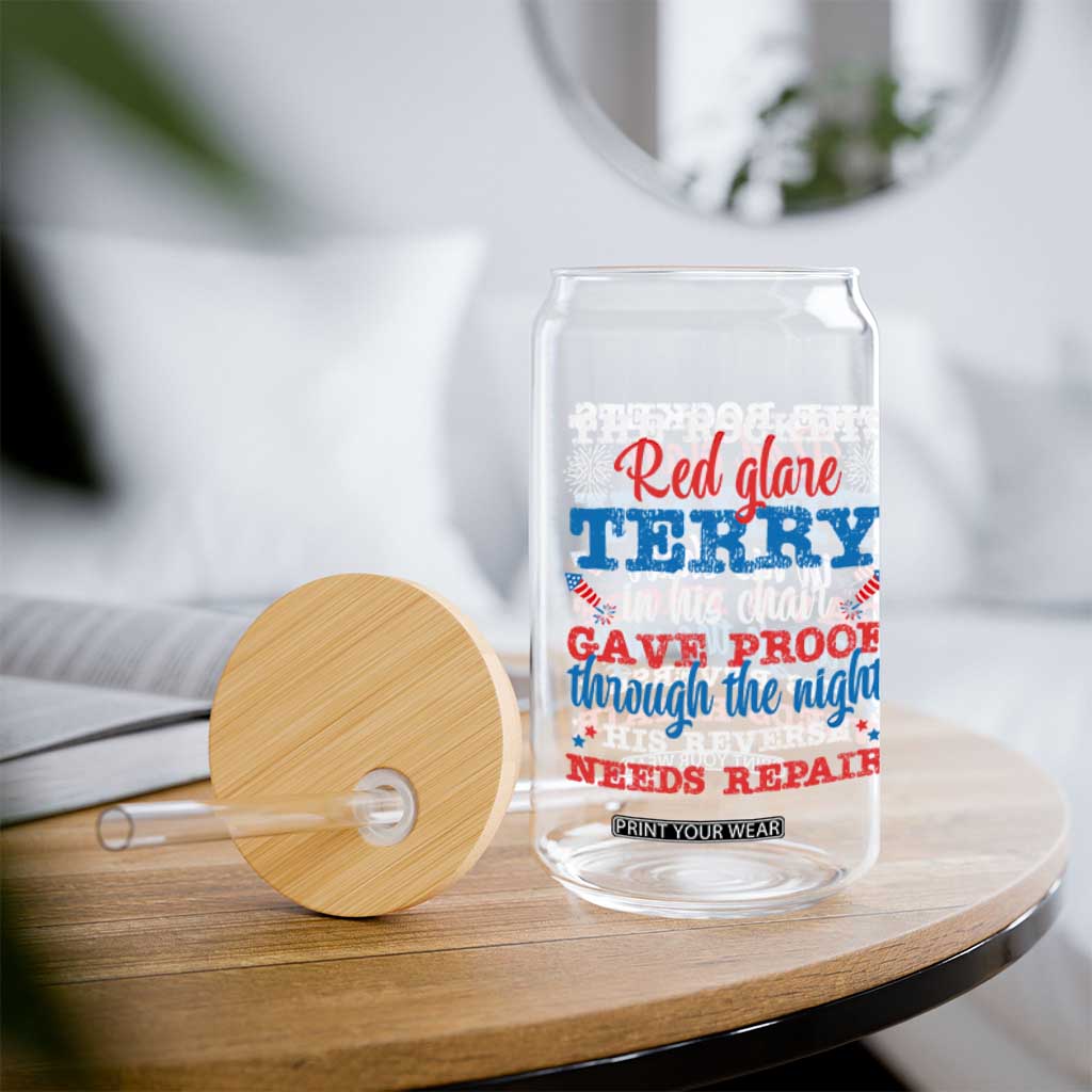 Funny The Rockets Red Glare Terry In His Chair His Reverse Needs Repair Glass Can 4th Of July Meme TS11 Print Your Wear