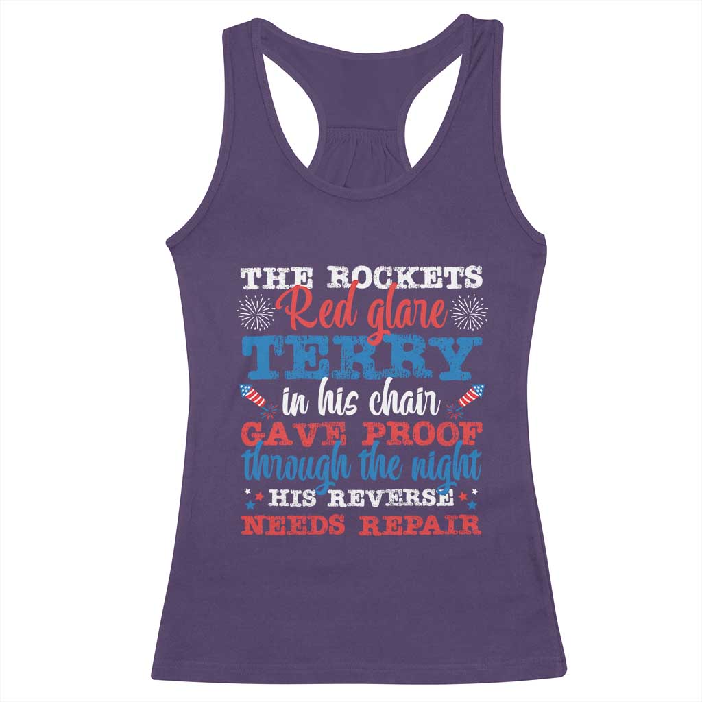 Funny The Rockets Red Glare Terry In His Chair His Reverse Needs Repair Racerback Tank Top 4th Of July Meme TS11 Purple Print Your Wear
