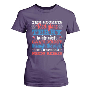 Funny The Rockets Red Glare Terry In His Chair His Reverse Needs Repair T Shirt For Women 4th Of July Meme TS11 Purple Print Your Wear