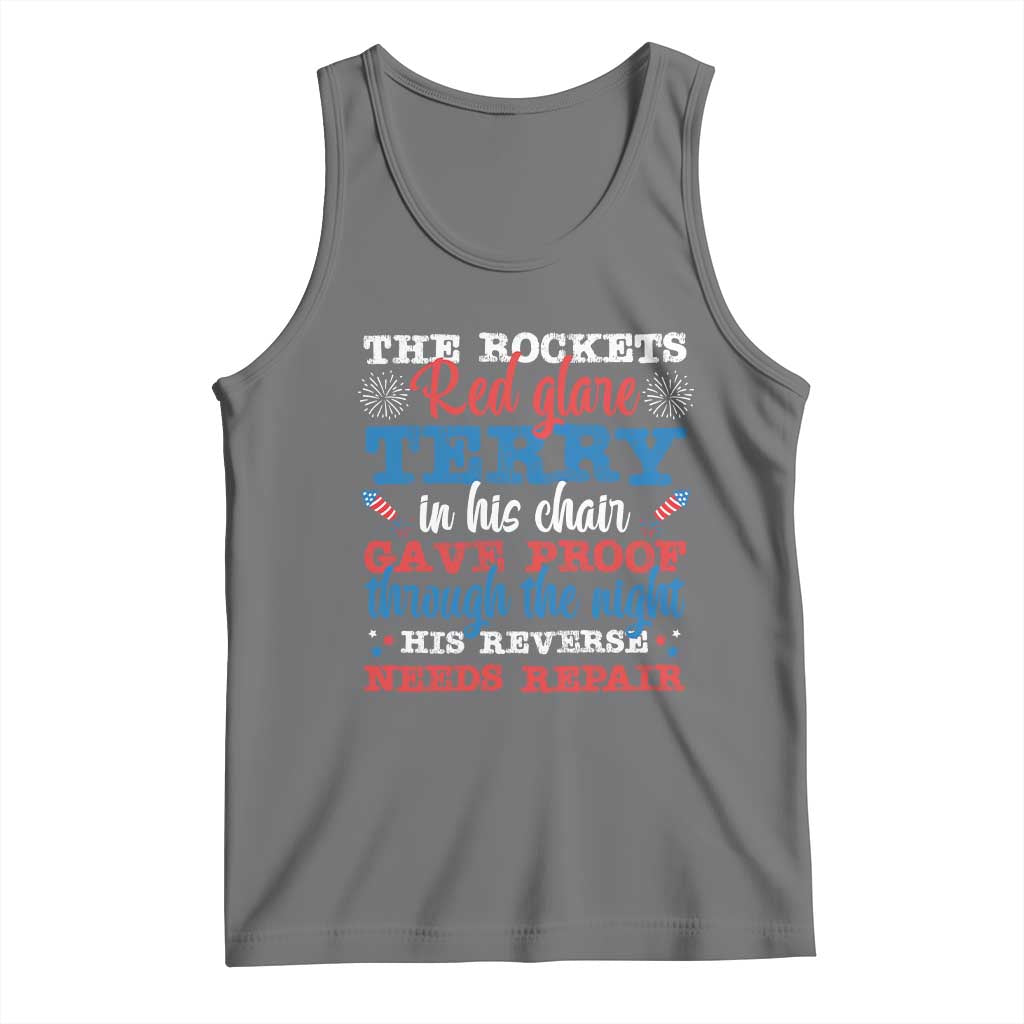 Funny The Rockets Red Glare Terry In His Chair His Reverse Needs Repair Tank Top 4th Of July Meme TS11 Black Heather Print Your Wear