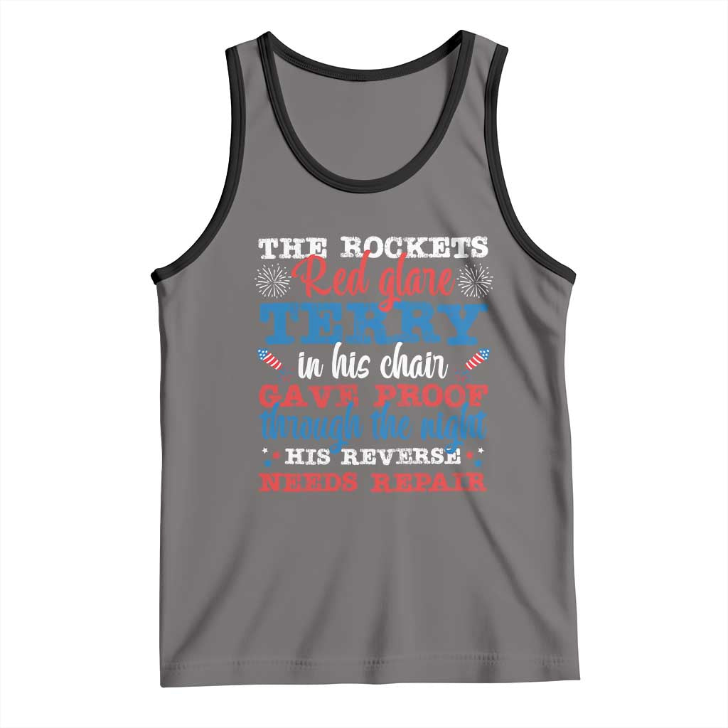 Funny The Rockets Red Glare Terry In His Chair His Reverse Needs Repair Tank Top 4th Of July Meme TS11 Deep Heather Black Print Your Wear