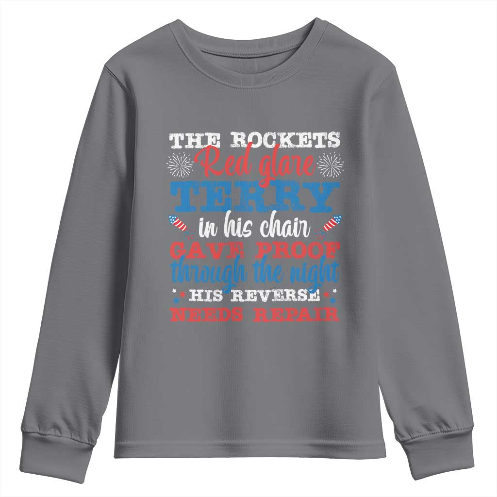 Funny The Rockets Red Glare Terry In His Chair His Reverse Needs Repair Youth Sweatshirt 4th Of July Meme TS11 Charcoal Print Your Wear