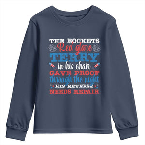 Funny The Rockets Red Glare Terry In His Chair His Reverse Needs Repair Youth Sweatshirt 4th Of July Meme TS11 Navy Print Your Wear
