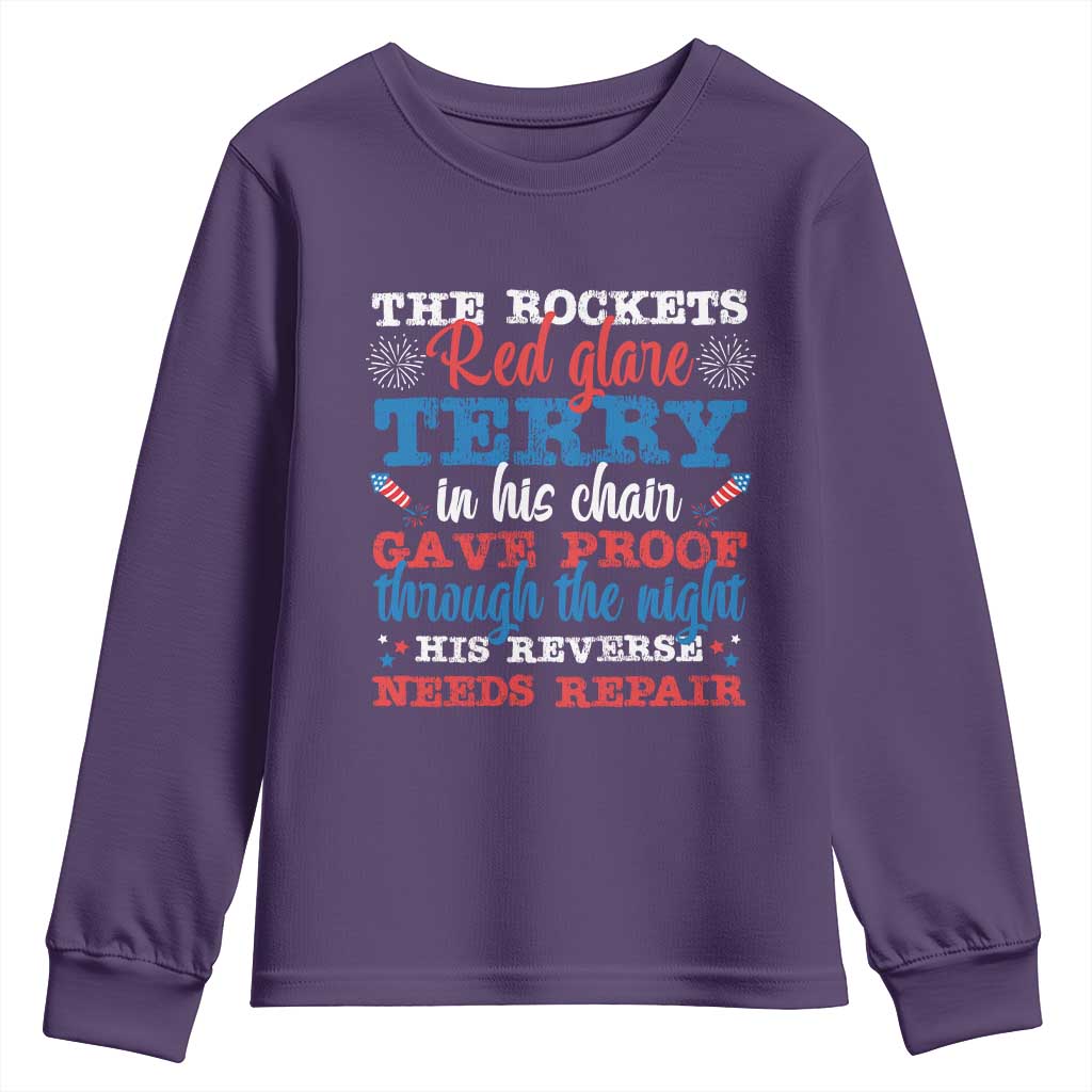 Funny The Rockets Red Glare Terry In His Chair His Reverse Needs Repair Youth Sweatshirt 4th Of July Meme TS11 Purple Print Your Wear