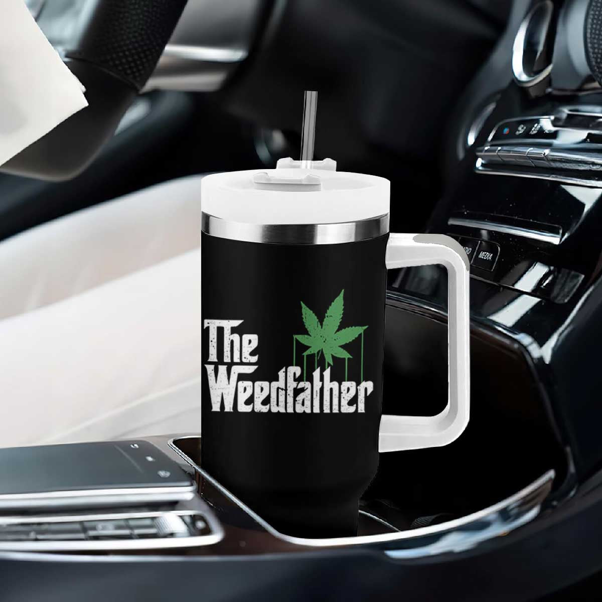 Funny The Weedfather Tumbler With Handle Marijuana Stoner Dad Fathers Day TS11 Print Your Wear