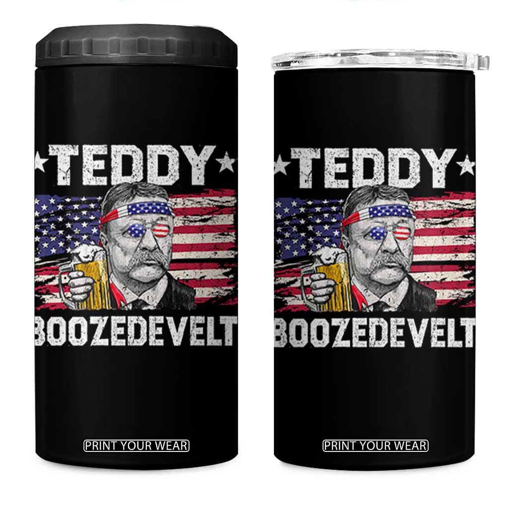 Funny Theodore Roosevelt 4th Of July 4 in 1 Can Cooler Tumbler Teddy Boozedevelt Drinking American Flag TS10 One Size: 16 oz Black Print Your Wear