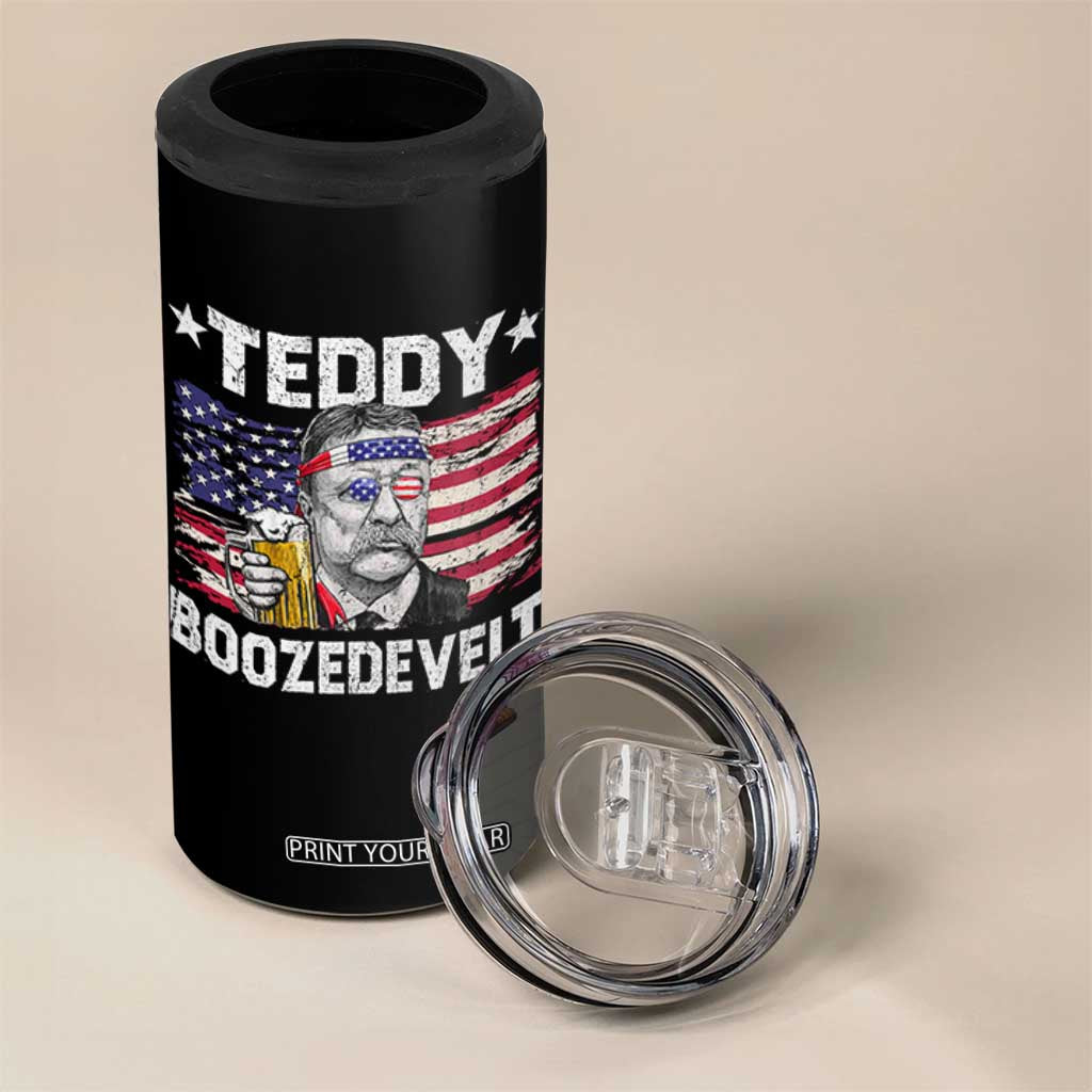 Funny Theodore Roosevelt 4th Of July 4 in 1 Can Cooler Tumbler Teddy Boozedevelt Drinking American Flag TS10 Print Your Wear