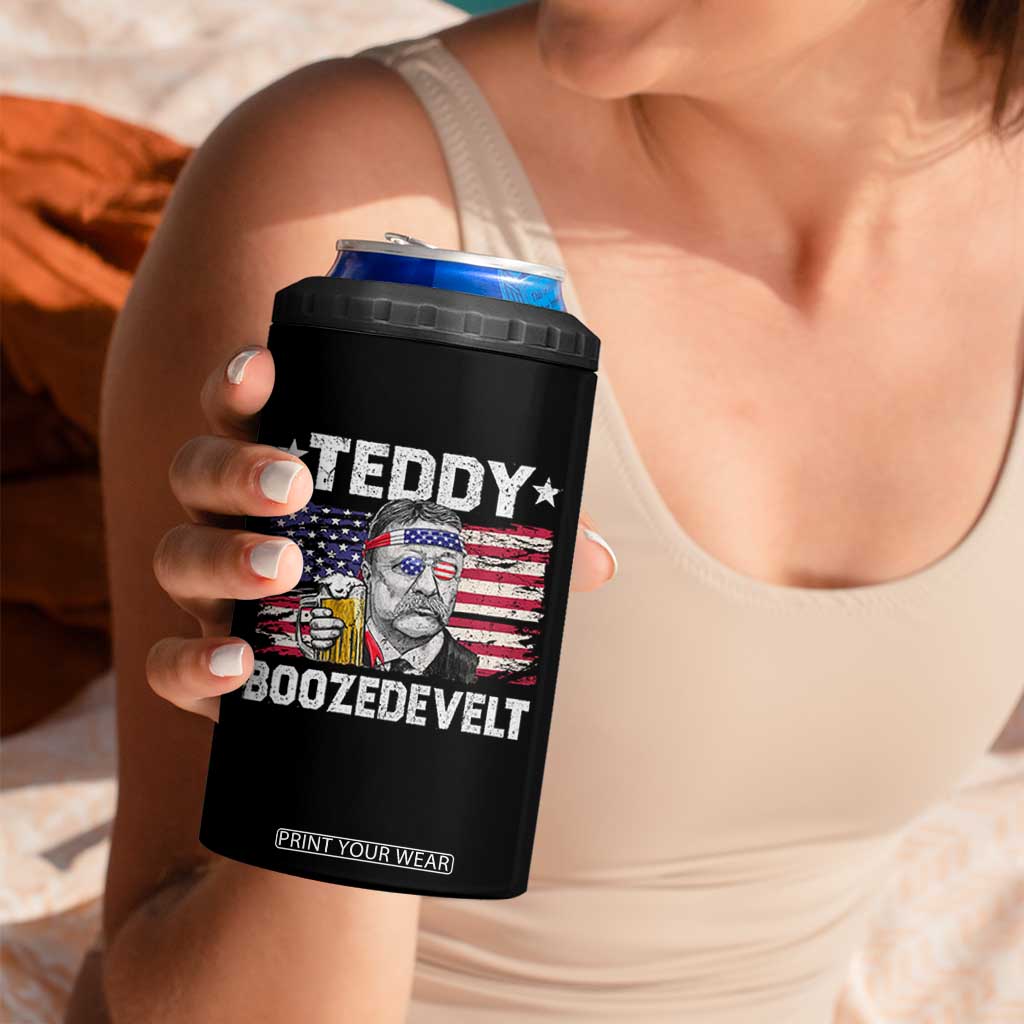 Funny Theodore Roosevelt 4th Of July 4 in 1 Can Cooler Tumbler Teddy Boozedevelt Drinking American Flag TS10 Print Your Wear
