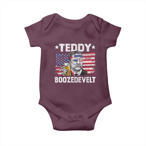 Funny Theodore Roosevelt 4th Of July Baby Onesie Teddy Boozedevelt Drinking American Flag TS10 Maroon Print Your Wear