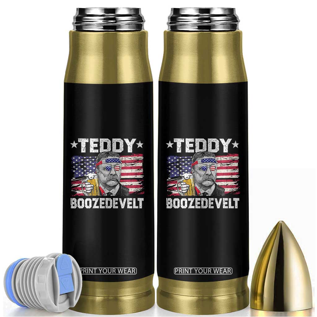 Funny Theodore Roosevelt 4th Of July Bullet Tumbler Teddy Boozedevelt Drinking American Flag TS10 Black Print Your Wear