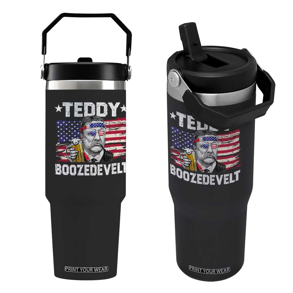 Funny Theodore Roosevelt 4th Of July Flip Straw Tumbler Teddy Boozedevelt Drinking American Flag TS10 One Size: 30 oz Black Print Your Wear