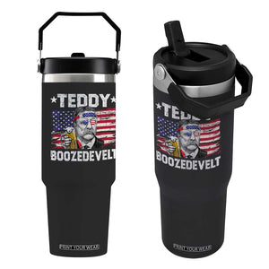 Funny Theodore Roosevelt 4th Of July Flip Straw Tumbler Teddy Boozedevelt Drinking American Flag TS10 One Size: 30 oz Black Print Your Wear