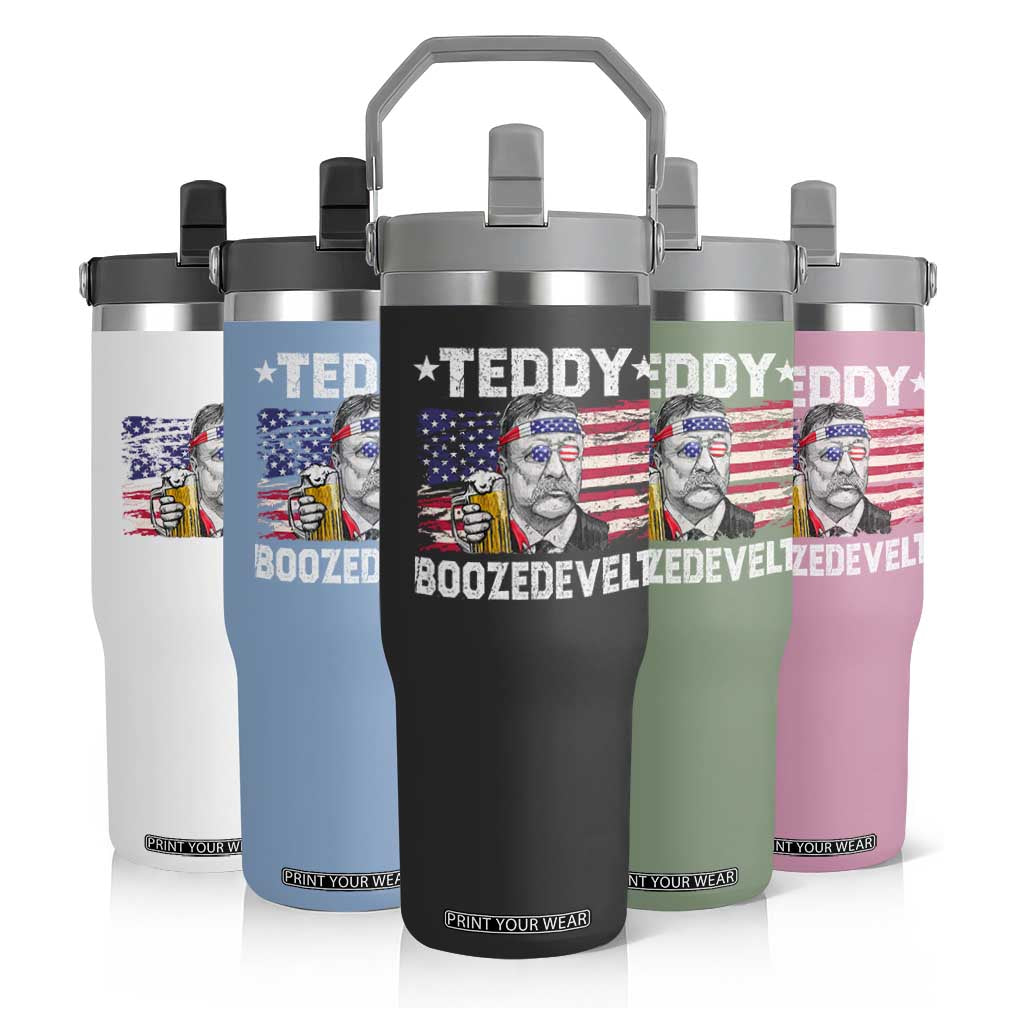 Funny Theodore Roosevelt 4th Of July Flip Straw Tumbler Teddy Boozedevelt Drinking American Flag TS10 Print Your Wear