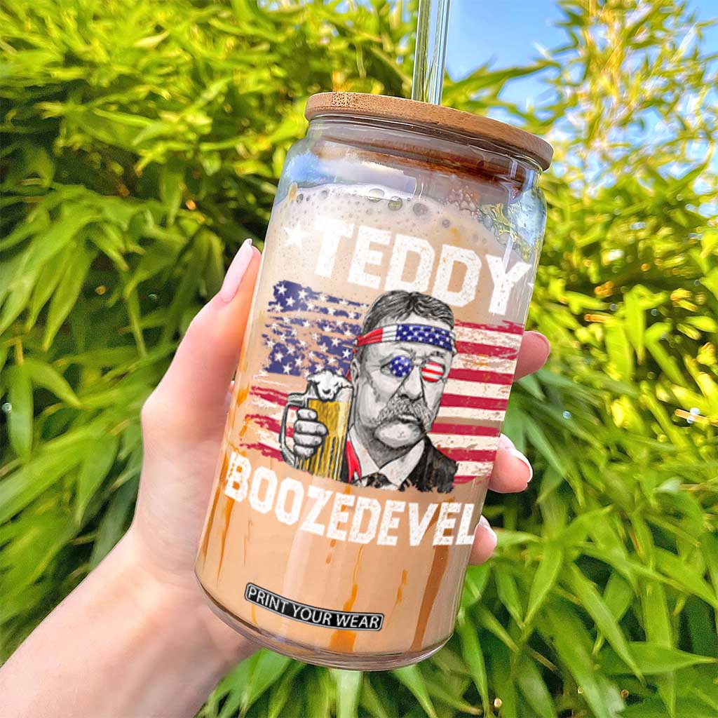 Funny Theodore Roosevelt 4th Of July Glass Can Teddy Boozedevelt Drinking American Flag TS10 Print Your Wear
