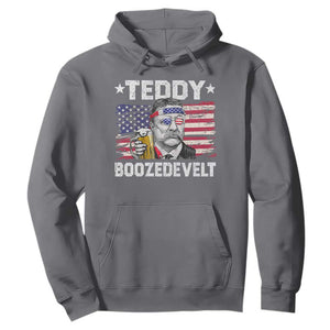 Funny Theodore Roosevelt 4th Of July Hoodie Teddy Boozedevelt Drinking American Flag TS10 Charcoal Print Your Wear