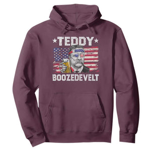 Funny Theodore Roosevelt 4th Of July Hoodie Teddy Boozedevelt Drinking American Flag TS10 Maroon Print Your Wear