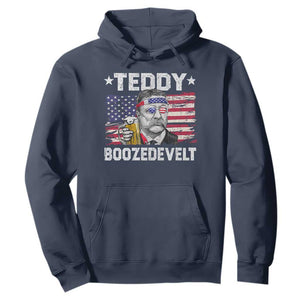 Funny Theodore Roosevelt 4th Of July Hoodie Teddy Boozedevelt Drinking American Flag TS10 Navy Print Your Wear