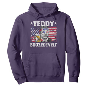 Funny Theodore Roosevelt 4th Of July Hoodie Teddy Boozedevelt Drinking American Flag TS10 Purple Print Your Wear