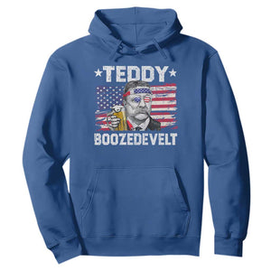 Funny Theodore Roosevelt 4th Of July Hoodie Teddy Boozedevelt Drinking American Flag TS10 Royal Blue Print Your Wear