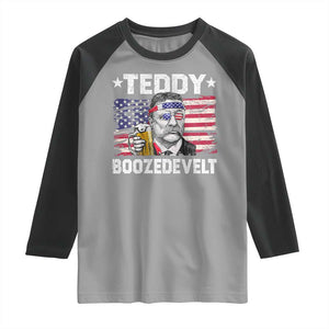 Funny Theodore Roosevelt 4th Of July Raglan Shirt Teddy Boozedevelt Drinking American Flag TS10 Sport Gray Black Print Your Wear