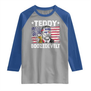 Funny Theodore Roosevelt 4th Of July Raglan Shirt Teddy Boozedevelt Drinking American Flag TS10 Sport Gray Royal Print Your Wear