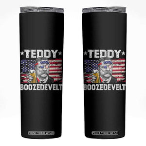 Funny Theodore Roosevelt 4th Of July Skinny Tumbler Teddy Boozedevelt Drinking American Flag TS10 Black Print Your Wear
