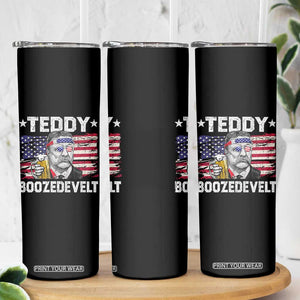 Funny Theodore Roosevelt 4th Of July Skinny Tumbler Teddy Boozedevelt Drinking American Flag TS10 Print Your Wear