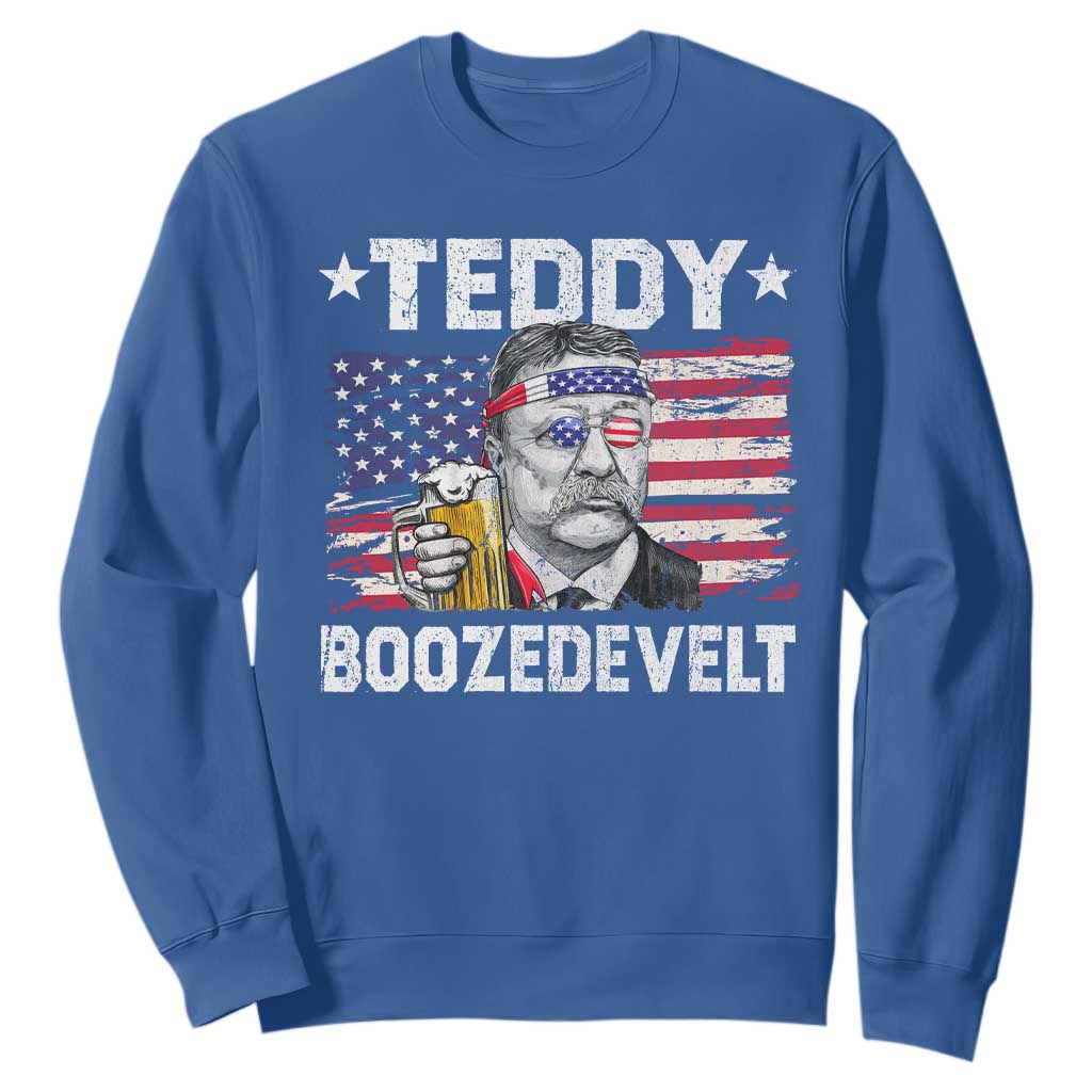 Funny Theodore Roosevelt 4th Of July Sweatshirt Teddy Boozedevelt Drinking American Flag TS10 Royal Blue Print Your Wear