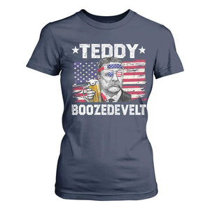 Funny Theodore Roosevelt 4th Of July T Shirt For Women Teddy Boozedevelt Drinking American Flag TS10 Navy Print Your Wear