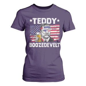 Funny Theodore Roosevelt 4th Of July T Shirt For Women Teddy Boozedevelt Drinking American Flag TS10 Purple Print Your Wear