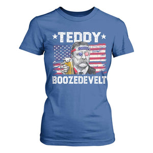 Funny Theodore Roosevelt 4th Of July T Shirt For Women Teddy Boozedevelt Drinking American Flag TS10 Royal Blue Print Your Wear