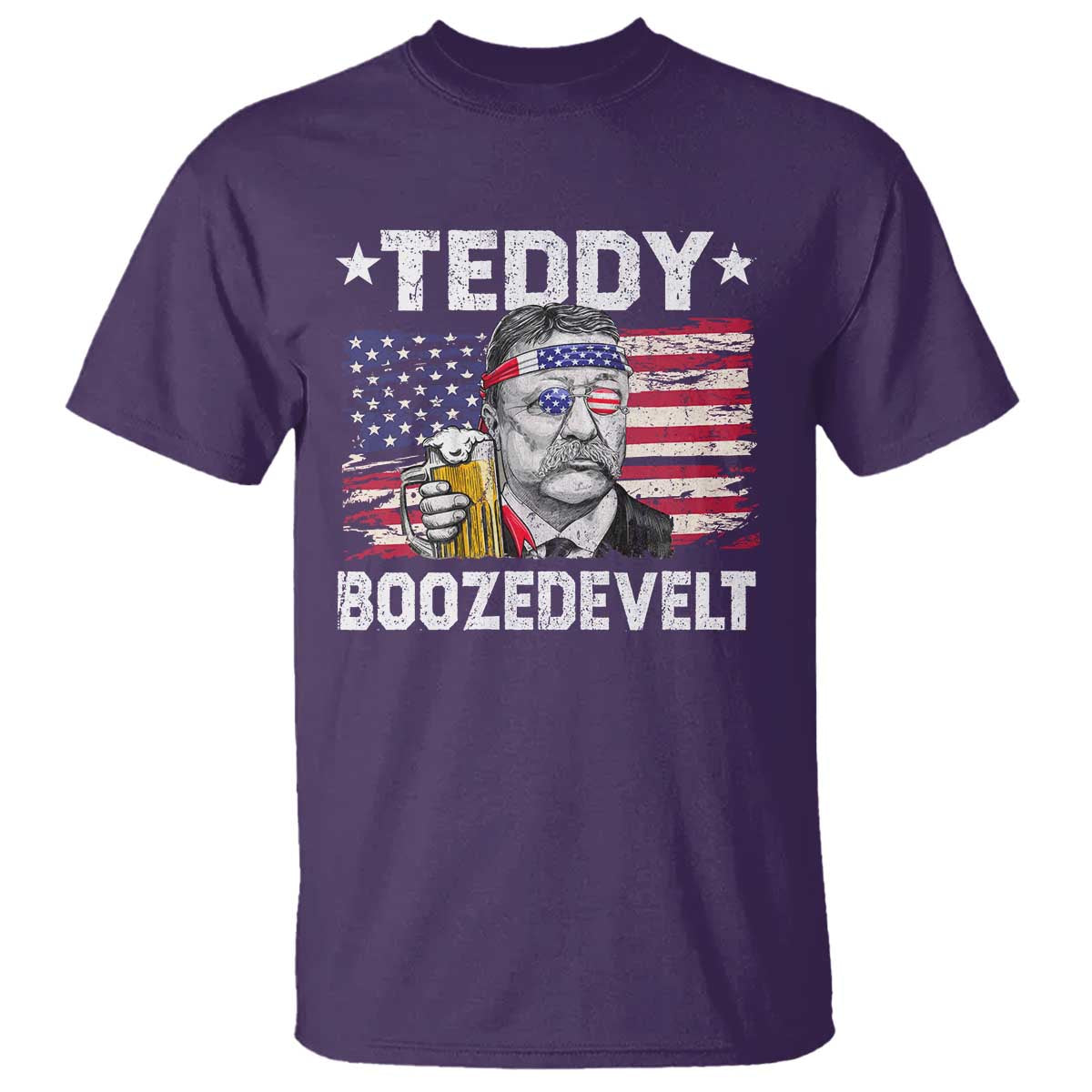 Funny Theodore Roosevelt 4th Of July T Shirt Teddy Boozedevelt Drinking American Flag TS10 Purple Print Your Wear