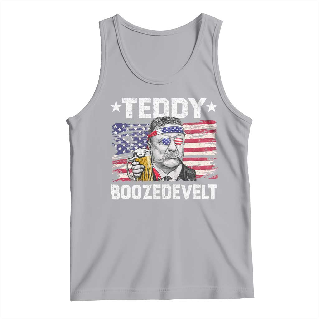 Funny Theodore Roosevelt 4th Of July Tank Top Teddy Boozedevelt Drinking American Flag TS10 Athletic Heather Print Your Wear